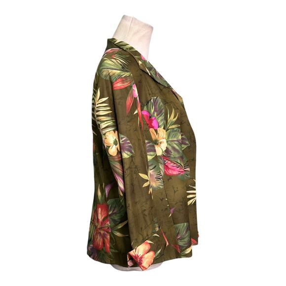 Peck & Peck green floral open front blazer size 10 - Picture 5 of 8